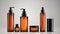 Mock up Realistic Glossy Amber Transparent Glass Cosmetic Soap, Shampoo, Cream, Oil Dropper and Spray Bottles Set With Black Cap