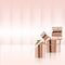 Mock up Realistic Rose Gold Pastel Cosmetic Product Bottles and Dropper Set for Serum Essential Oil Or Lotion Background