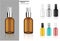 Mock up Realistic Spray Bottle Cosmetic Set Template with black, Transparent Amber, Silver, Rose gold, Blue and Yellow Colour on