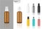 Mock up Realistic Spray Bottle Cosmetic Set Template with black, Transparent Amber, Silver, Rose gold, Blue and Yellow Colour on
