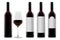 Mock-up of red wine bottles with blank white labels and a glass of wine