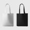 Mock up of white, black totebag 3d rendering, ecobag with shopping handle, isolated on background. Set