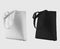 Mock up of white, black totebag 3d rendering, ecobag with shopping handle, isolated on background. Set