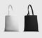 Mock up of white, black totebag 3d rendering, ecobag with shopping handle, isolated on background. Set