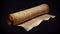 Mockup of an ancien parchment sroll on alpha transparent background. AI generated