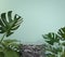 Mockup Black Marble Podium With Monstera Tropic Plants On Mint Background 3d Render