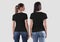 Mockup of black Ñouple t-shirt on girls in jeans, isolated on background, back view