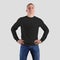 Mockup of black sweatshirt isolated on a white background, presentation of a blank heather on a sporty man in jeans