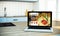 mockup of cooking blog screen laptop on island at kitchen