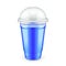 Mockup Filled Disposable Plastic Cup With Lid. Blueberry Fresh Drink. Blue Juice. Transparent. Illustration Isolated On
