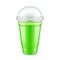 Mockup Filled Disposable Plastic Cup With Lid. Cucumber, Watercress, Lime, Mint Celery Fresh Drink. Green Juice