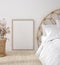 Mockup frame in Coastal boho style bedroom interior