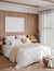 Mockup frame in cozy bedroom interior background