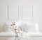 Mockup frame in cozy light minimalist living room interior close up, Scandinavian interior background