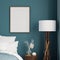 Mockup frame in dark green bedroom interior background