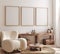 Mockup frame in farmhouse living room interior