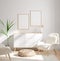 Mockup frame in interior background, room in light pastel colors, Scandinavian style