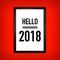 Mockup of frame poster on red wall with text hello 2018