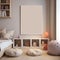 Mockup of a frame on the wall in a children\\\'s room. Soft beige interior for a baby.AI generation