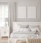 Mockup frame in white cozy bedroom interior background