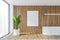 Mockup frame in wooden bathroom