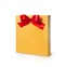 Mockup Gift Box template. Vector realistic yellow package mockup with red bow for your design mesh