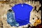 Mockup of a halloween Blue T-Shirt Blank Shirt Template Photo with Fall accessories and wooden background halloween shirt mockup