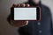 Mockup hands red color phone mock up screen holding display blank white