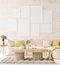 Mockup in interior background, room in light pastel colors, Scandi-Boho style