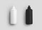 Mockup of a matte white, black push-pull bottle with gel, lotion, detergent, container for design presentation, advertising