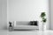 Mockup Mid Century Living Room White Sofa Interior, White Emty Wall - Generative AI