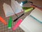 Mockup notepad, diary with pen, pencil, ruler, markers and a flashlight