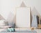 Mockup poster in the children`s room in pastel colors. Scandinavian style. 3d illustration.