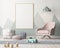 Mockup poster in the children`s room in pastel colors. Scandinavian style. 3d illustration.