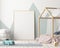 Mockup poster in the children`s room in pastel colors. Scandinavian style. 3d illustration.