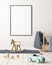 Mockup poster in the children`s room in pastel colors. Scandinavian style. 3d illustration.