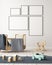 Mockup poster in the children`s room in pastel colors. Scandinavian style. 3d illustration.
