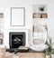 Mockup poster in cozy white living room interior background