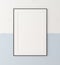 Mockup poster frame close up on wall painted white and pastel blue color