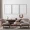 Mockup poster in modern living room interior background