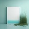 Mockup poster photo frame, aquamarine waves and verdant meadows AI Generaion