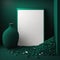 Mockup poster photo frame, emerald night and bronze pebbles AI Generaion