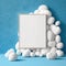 Mockup poster photo frame, fluffy clouds and blue stones AI Generaion