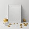 Mockup poster photo frame, glistening dewdrops and golden stones AI Generaion