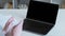 mockup screen video call hands laptop blank black