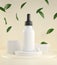 Mockup Serum Cosmetic Packaging Natural Concept With Falling Leaves Cream Background 3d Render