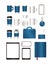 Mockup set with blue branding vector design