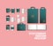 Mockup set with green branding vector design