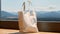 Mockup shopper tote bag handbag at luxury villa with landscape background. Copy space shopping eco reusable bag. Grocery