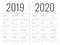 Mockup Simple calendar Layout for 2019 and 2020 years. Week starts from Monday